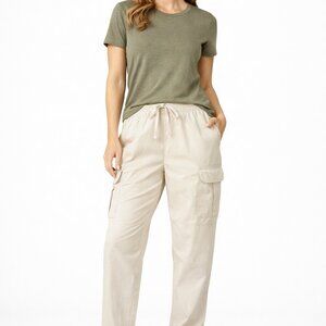 Rewash Tan Jogger Pants L Drawstring Waist Elastic Ankle NYLA Snap Pocket
